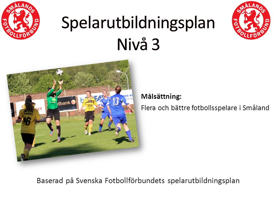 Målsättning: Flera och bättre fotbollsspelare i Småland Baserad på Svenska Fotbollförbundets spelarutbildningsplan