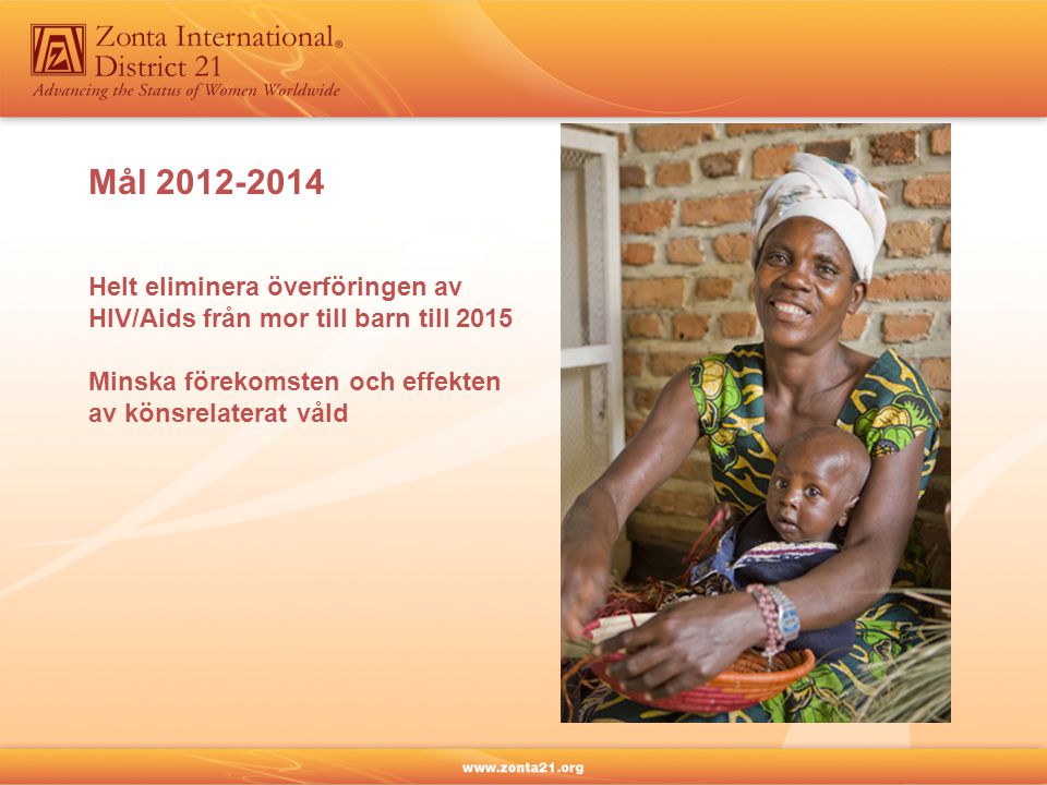 Mål Helt eliminera överföringen av HIV/Aids från mor till barn till 2015 Minska förekomsten och effekten av könsrelaterat våld