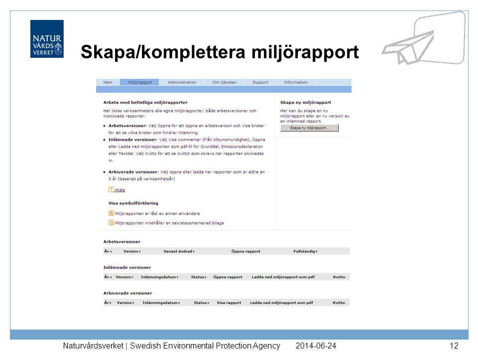 Naturvårdsverket | Swedish Environmental Protection Agency12 Skapa/komplettera miljörapport