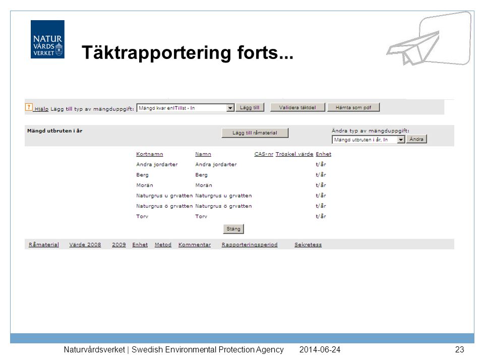Naturvårdsverket | Swedish Environmental Protection Agency23 Täktrapportering forts...