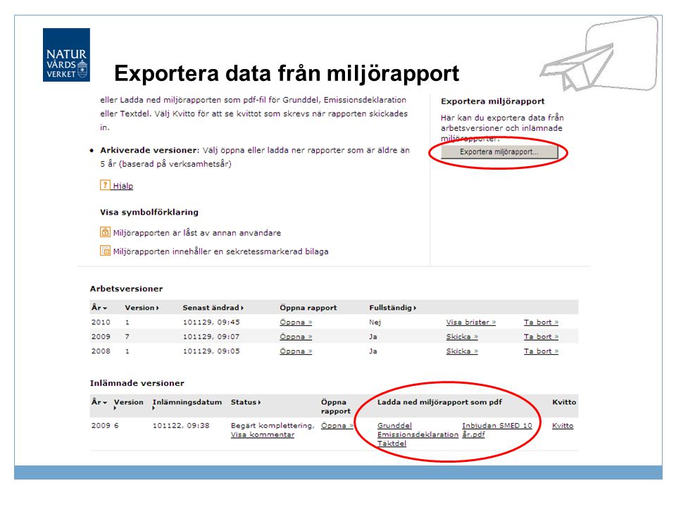 Exportera data från miljörapport