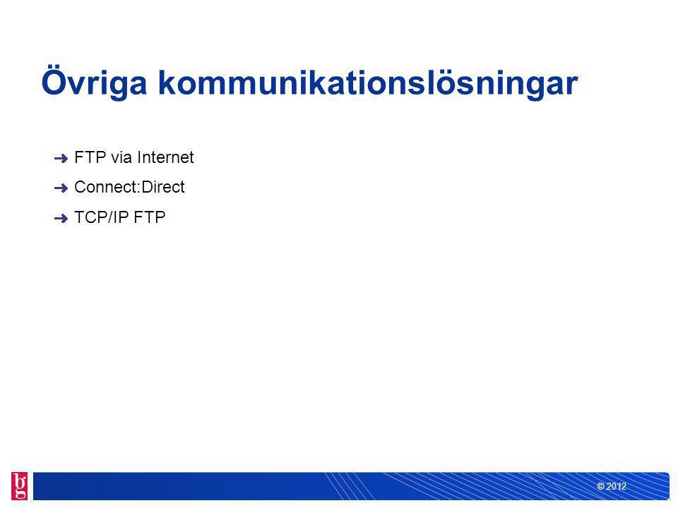 © 2012 Övriga kommunikationslösningar FTP via Internet Connect:Direct TCP/IP FTP