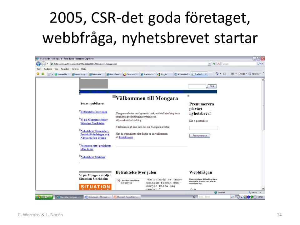 C. Wormbs & L. Norén , CSR-det goda företaget, webbfråga, nyhetsbrevet startar