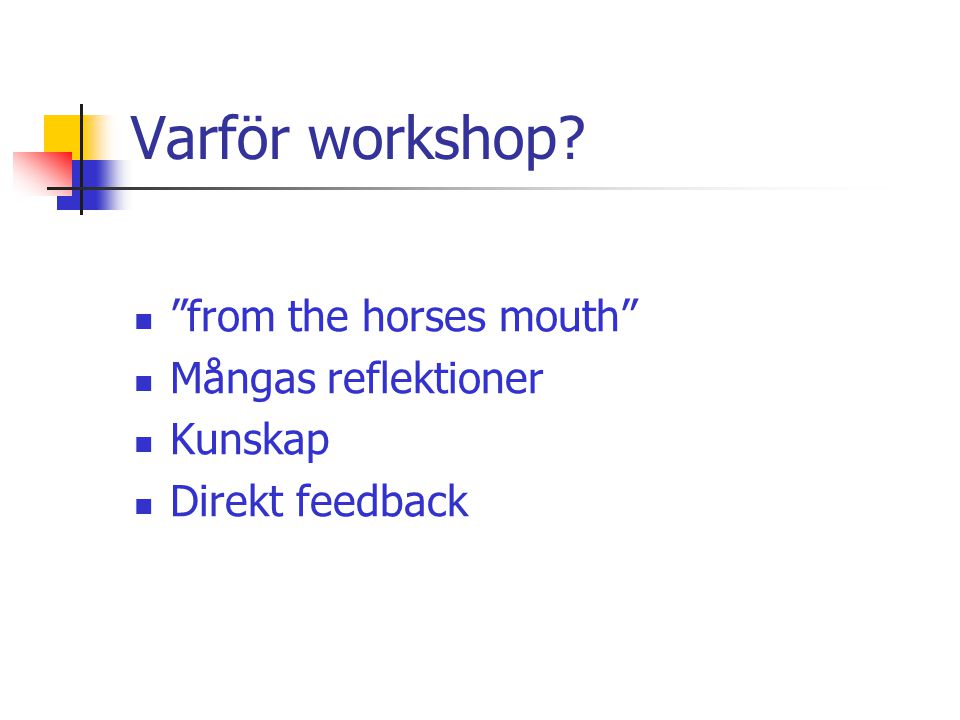 Varför workshop  from the horses mouth  Mångas reflektioner  Kunskap  Direkt feedback