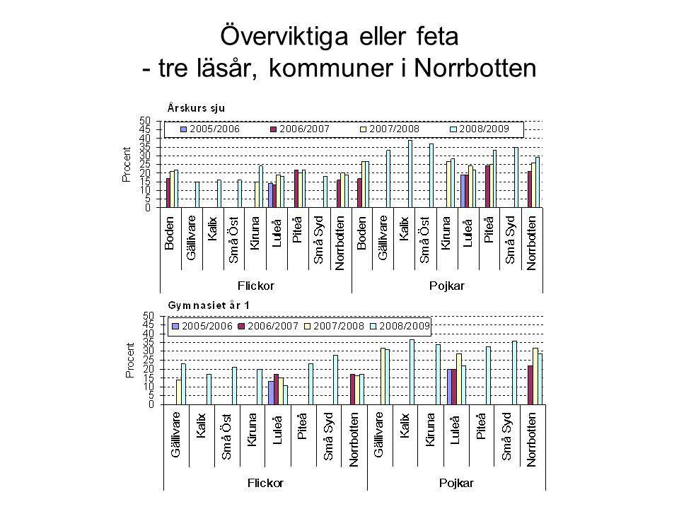 Överviktiga eller feta - tre läsår, kommuner i Norrbotten