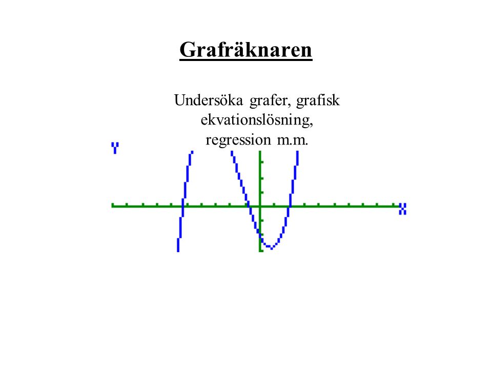 Grafräknaren Undersöka grafer, grafisk ekvationslösning, regression m.m.