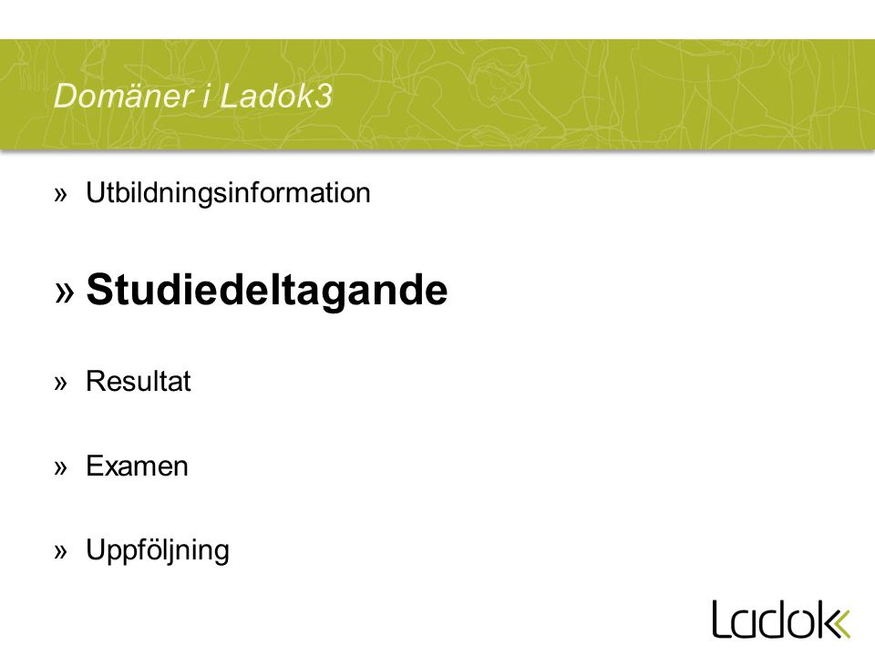 Domäner i Ladok3 »Utbildningsinformation »Studiedeltagande »Resultat »Examen »Uppföljning