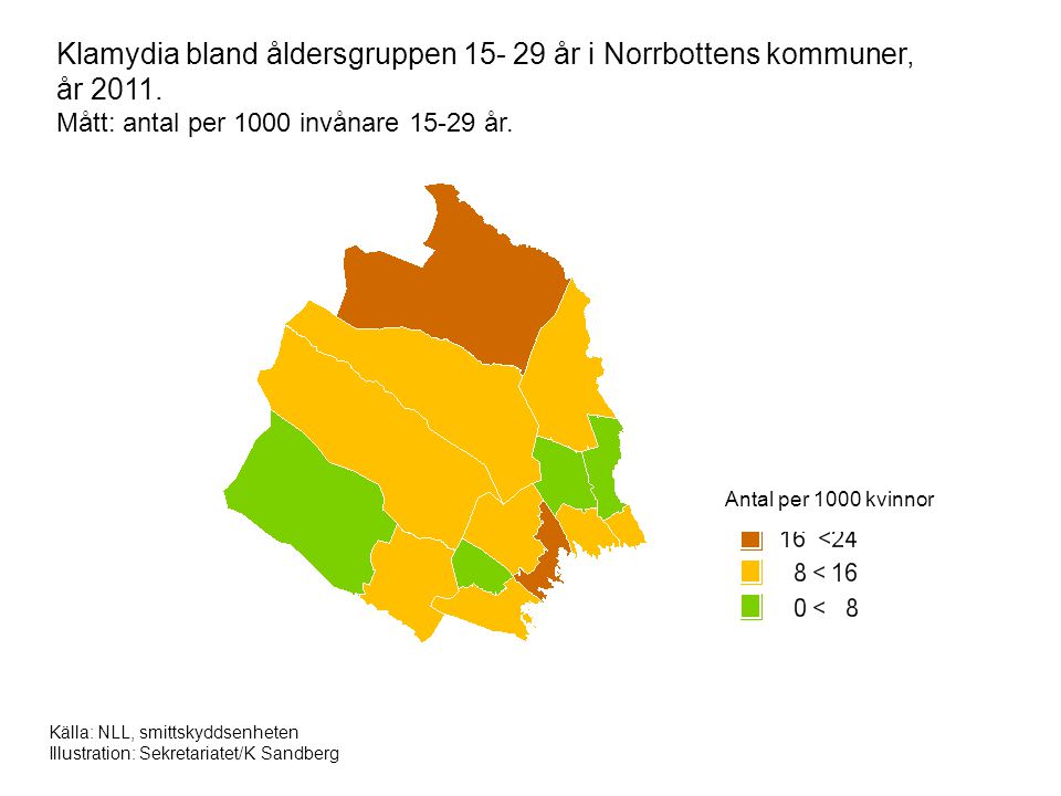 Klamydia bland åldersgruppen år i Norrbottens kommuner, år 2011.