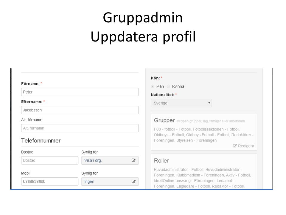 Gruppadmin Uppdatera profil