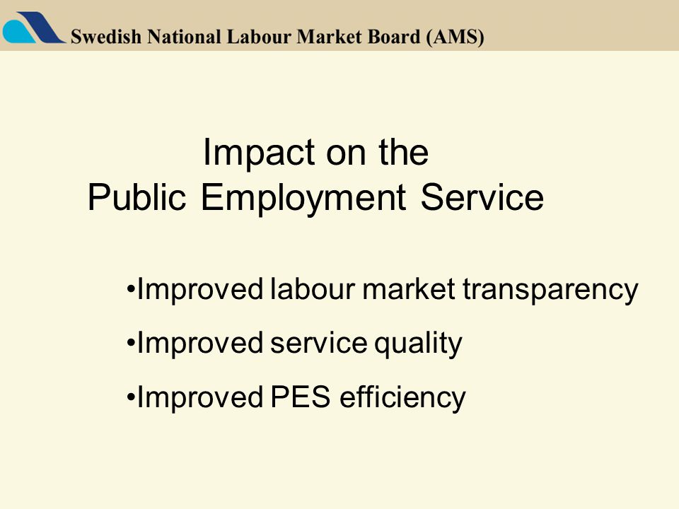 Impact on the Public Employment Service Improved labour market transparency Improved service quality Improved PES efficiency