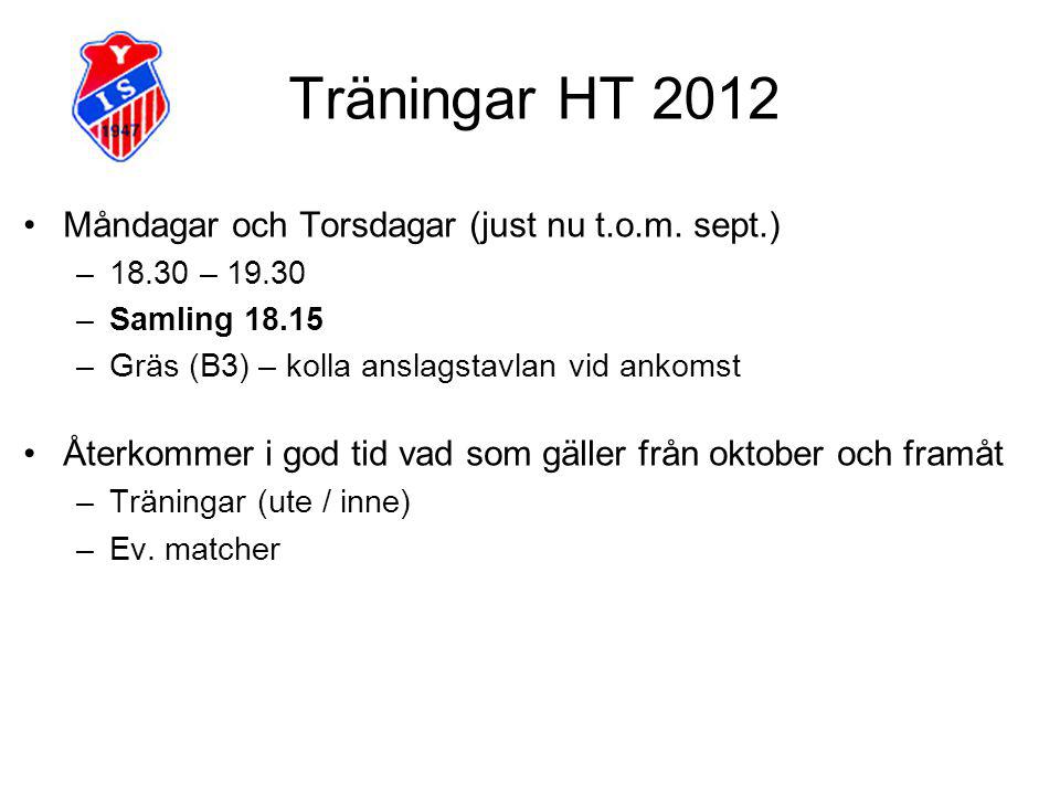 Träningar HT 2012 Måndagar och Torsdagar (just nu t.o.m.