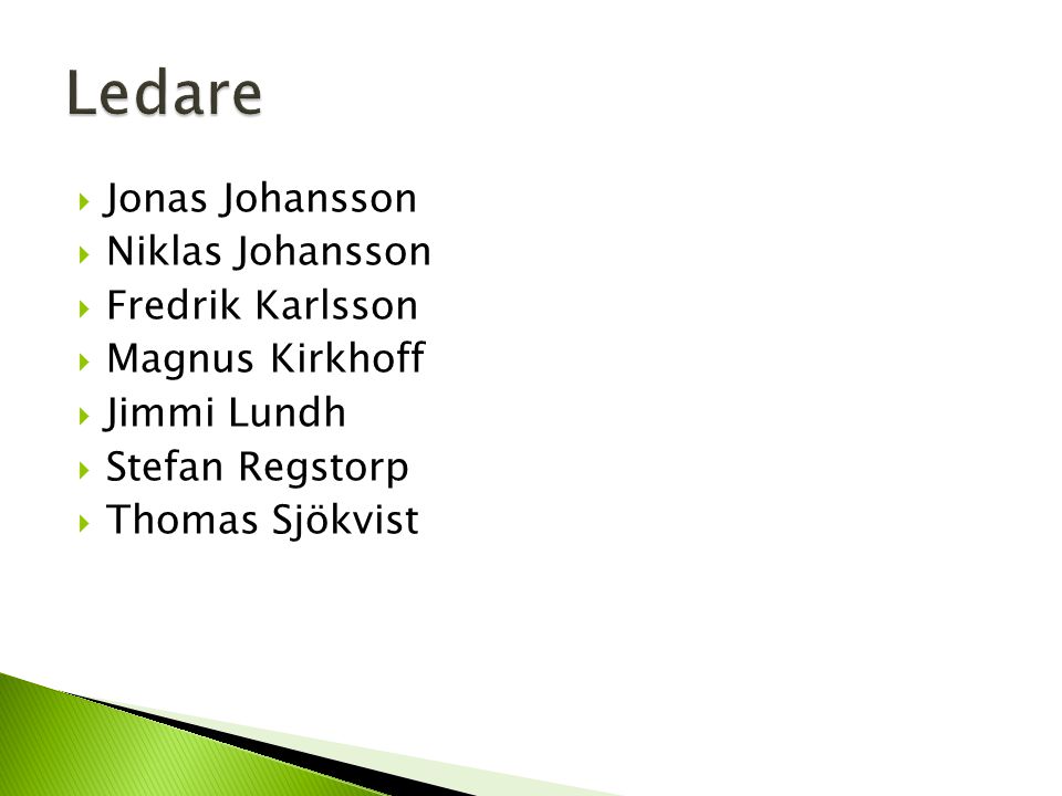  Jonas Johansson  Niklas Johansson  Fredrik Karlsson  Magnus Kirkhoff  Jimmi Lundh  Stefan Regstorp  Thomas Sjökvist
