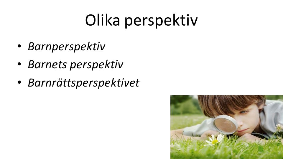 Olika perspektiv Barnperspektiv Barnets perspektiv Barnrättsperspektivet