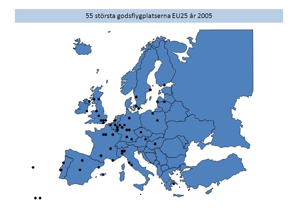 55 största godsflygplatserna EU25 år 2005