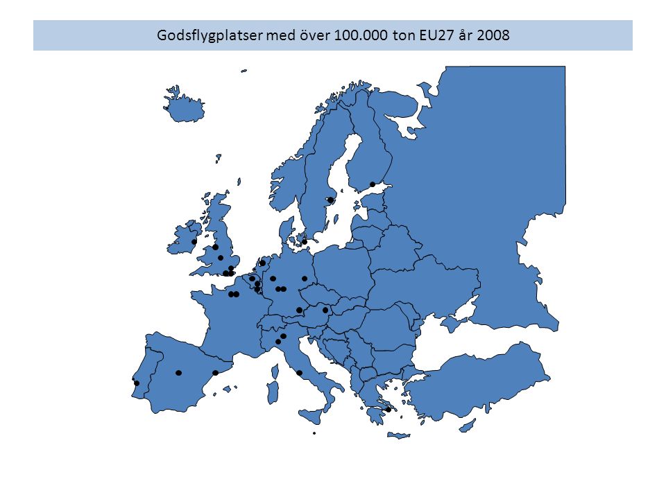 Godsflygplatser med över ton EU27 år 2008