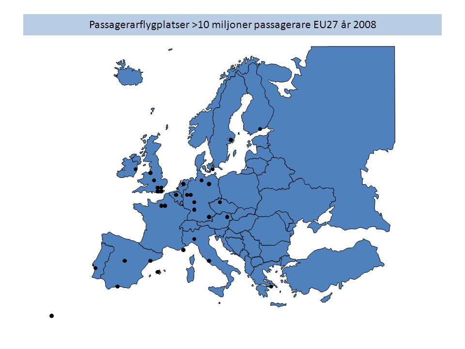 Passagerarflygplatser >10 miljoner passagerare EU27 år 2008