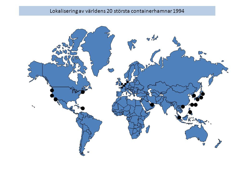 Lokalisering av världens 20 största containerhamnar 1994