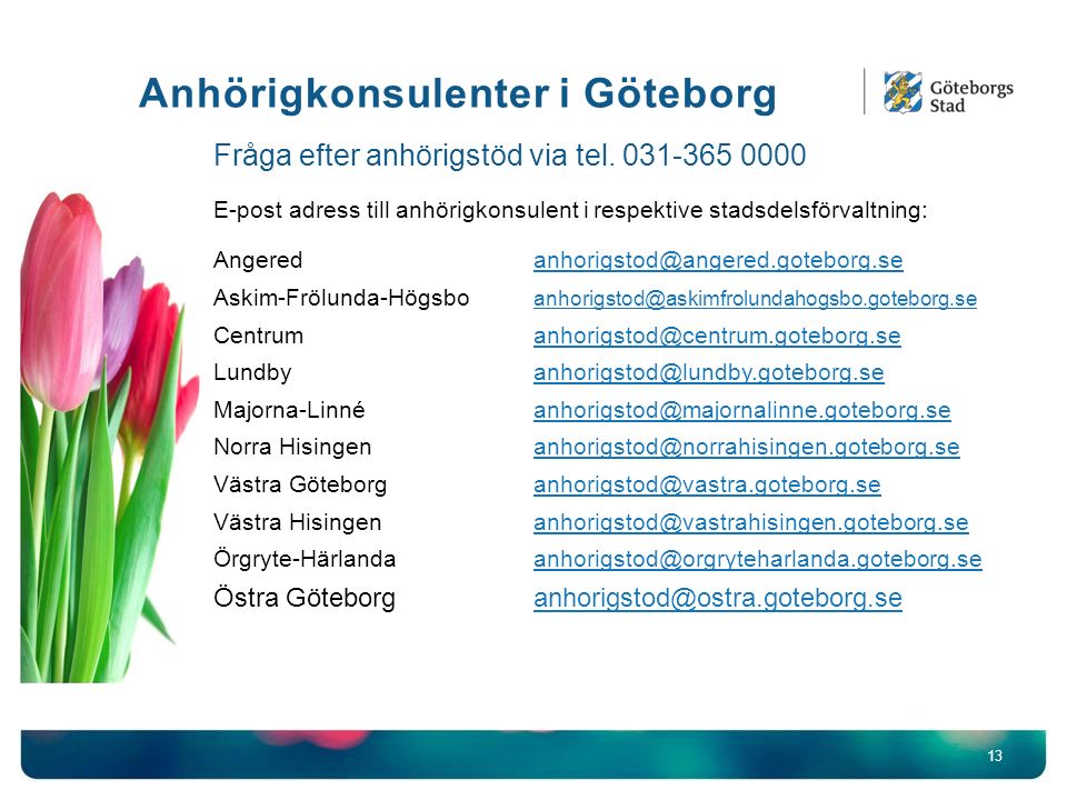 Anhörigkonsulenter i Göteborg 13 Fråga efter anhörigstöd via tel.