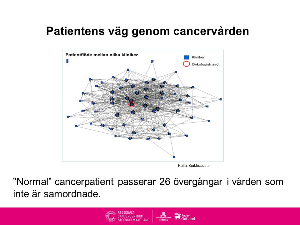 Patientens väg genom cancervården Normal cancerpatient passerar 26 övergångar i vården som inte är samordnade.