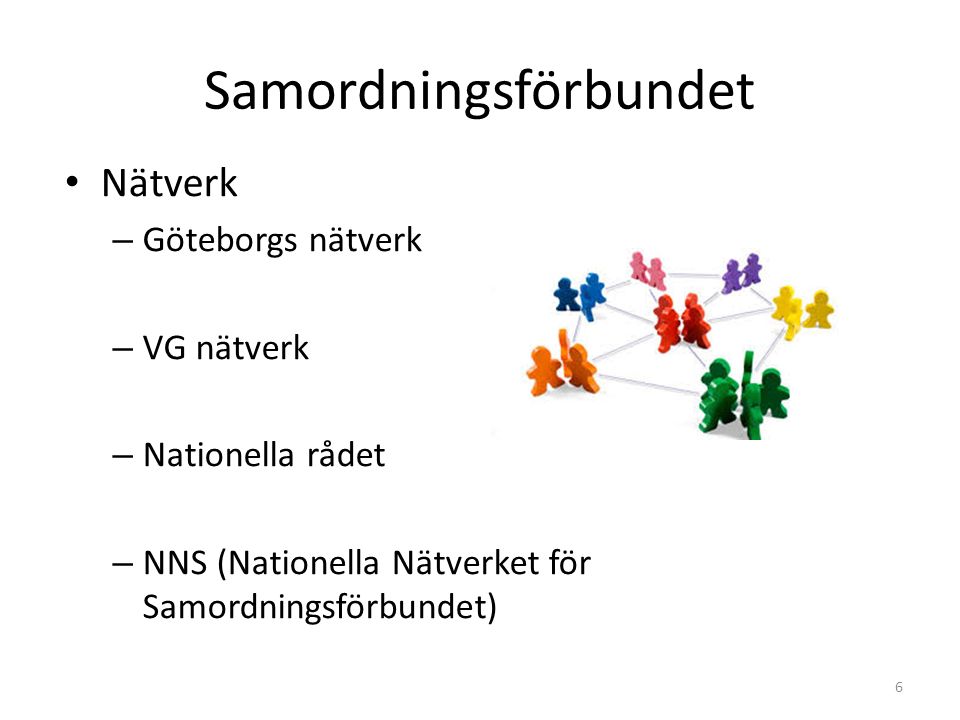 Samordningsförbundet 6 Nätverk – Göteborgs nätverk – VG nätverk – Nationella rådet – NNS (Nationella Nätverket för Samordningsförbundet)