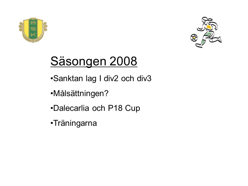Säsongen 2008 Sanktan lag I div2 och div3 Målsättningen Dalecarlia och P18 Cup Träningarna