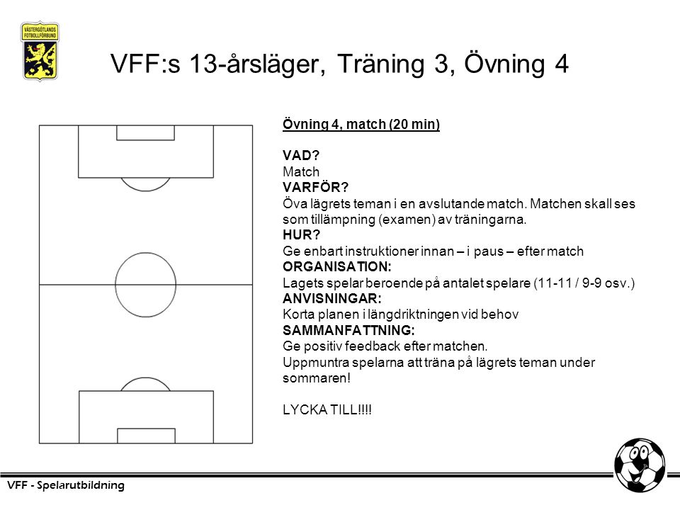 VFF:s 13-årsläger, Träning 3, Övning 4 Övning 4, match (20 min) VAD.
