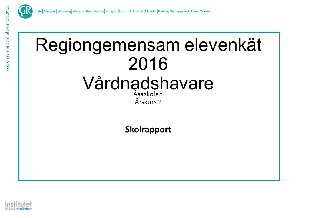 Regiongemensam elevenkät 2016 Regiongemensam elevenkät 2016 Vårdnadshavare Skolrapport Åsaskolan Årskurs 2