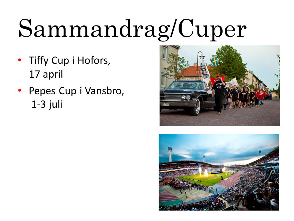 Sammandrag/Cuper Tiffy Cup i Hofors, 17 april Pepes Cup i Vansbro, 1-3 juli