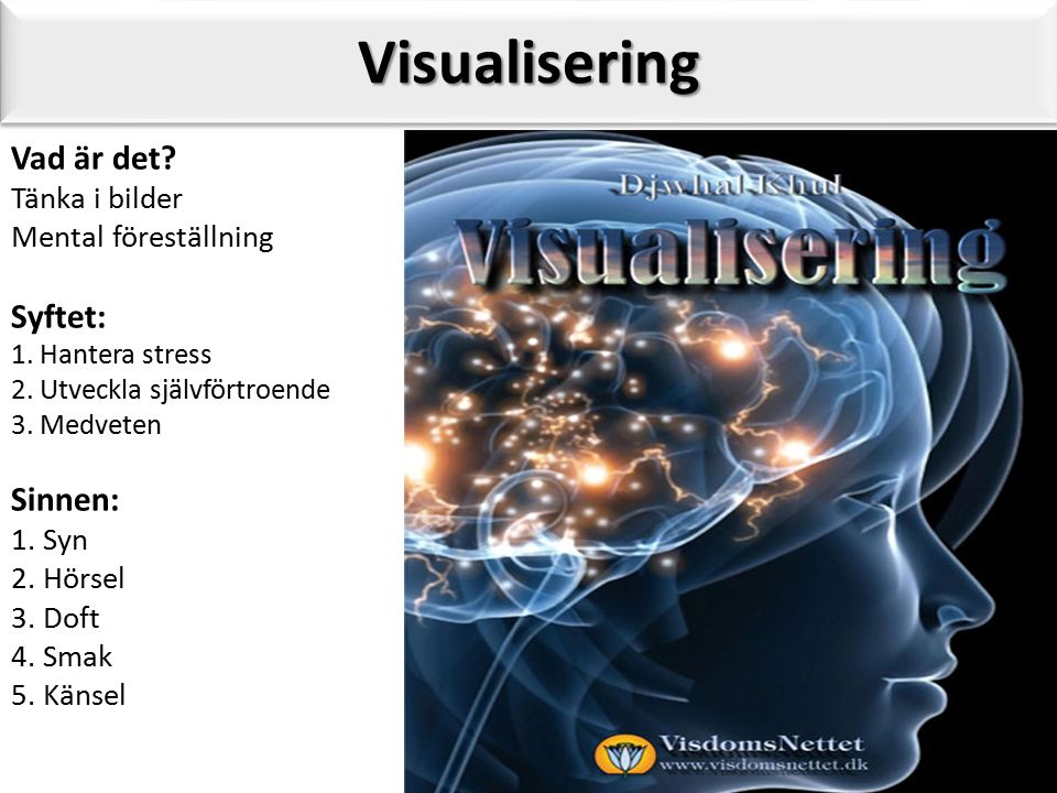 VisualiseringVisualisering Vad är det. Tänka i bilder Mental föreställning Syftet: 1.