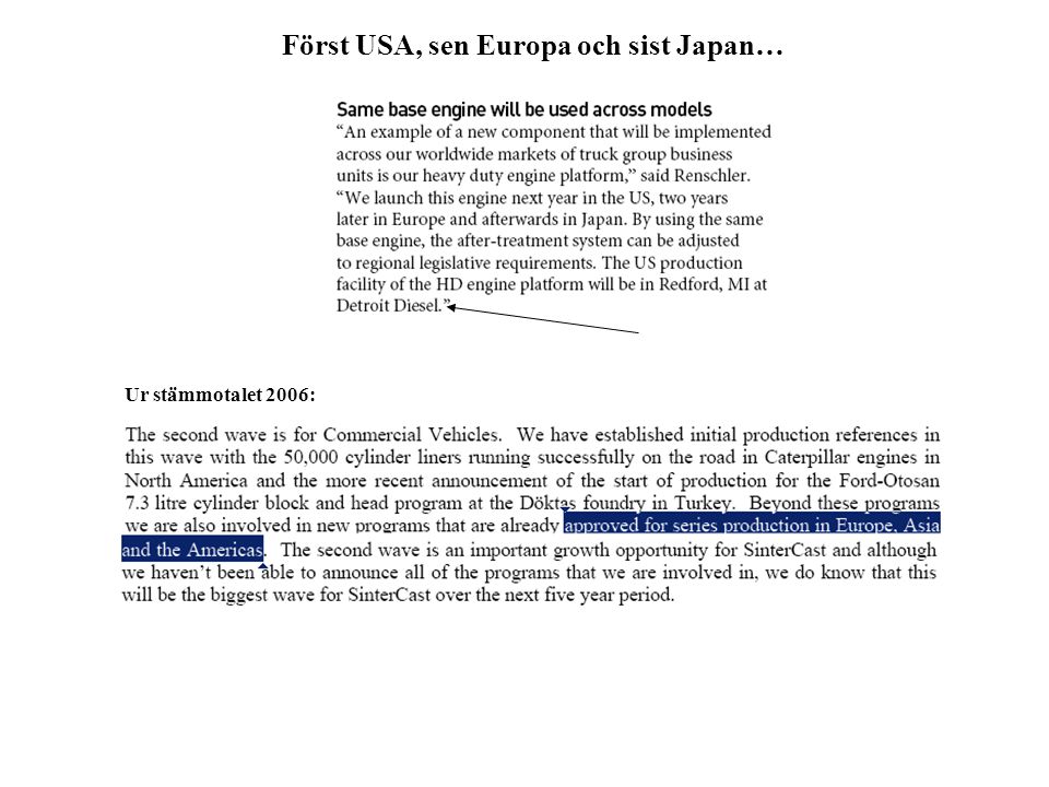 Först USA, sen Europa och sist Japan… Ur stämmotalet 2006: