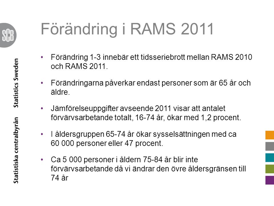 Förändring i RAMS 2011 •Förändring 1-3 innebär ett tidsseriebrott mellan RAMS 2010 och RAMS 2011.