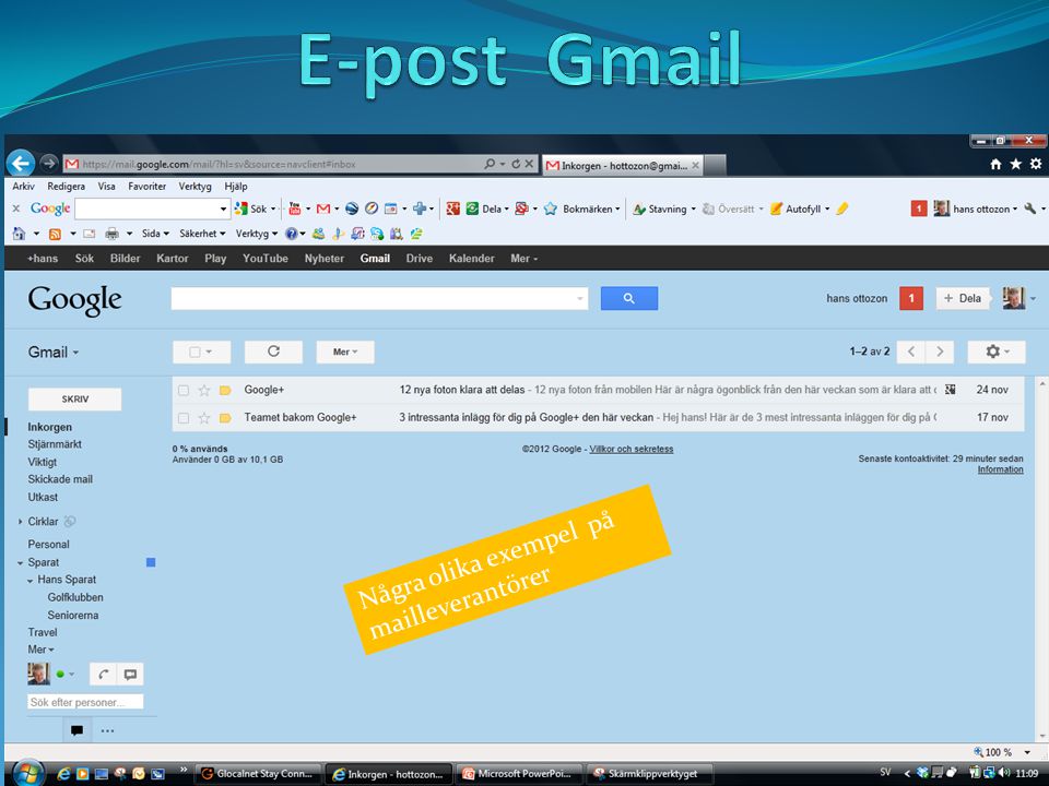 Några olika exempel på mailleverantörer