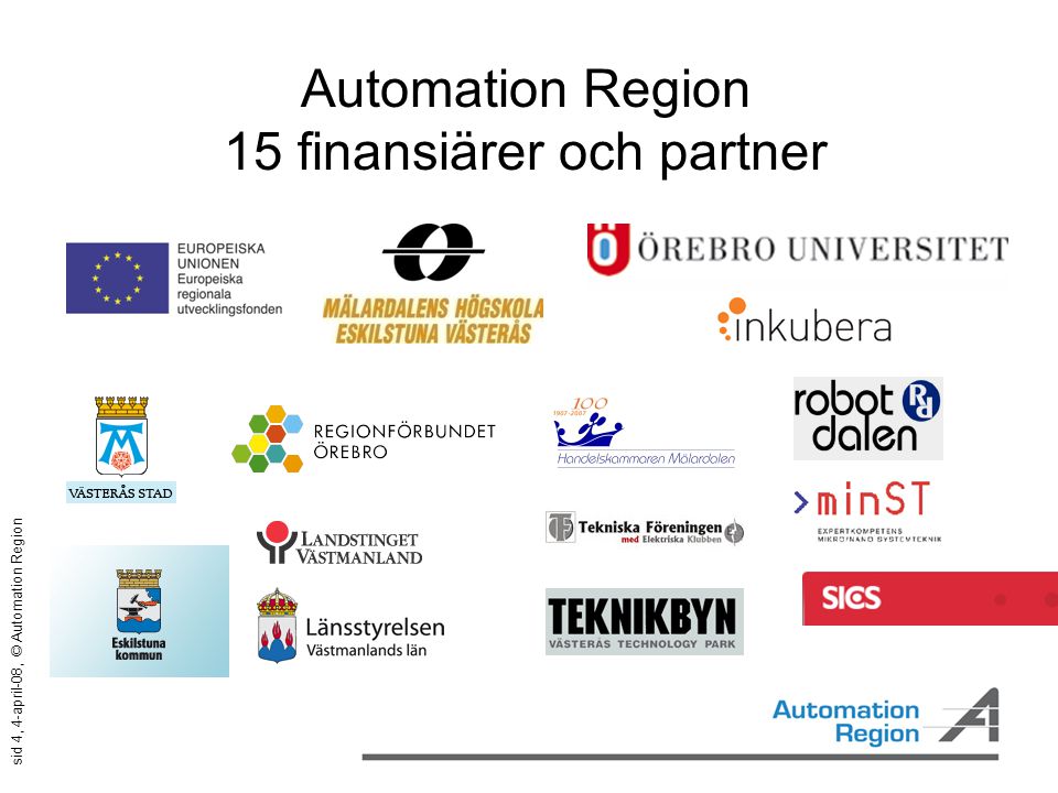 sid 4, 4-april-08, © Automation Region Automation Region 15 finansiärer och partner
