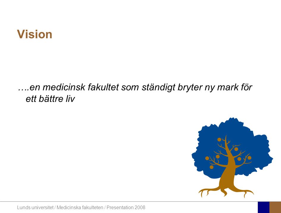 Lunds universitet / Medicinska fakulteten / Presentation 2008 Vision ….en medicinsk fakultet som ständigt bryter ny mark för ett bättre liv