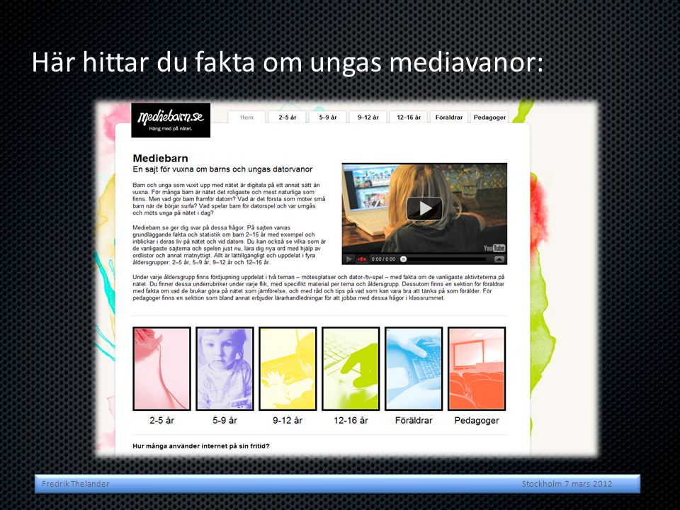 Här hittar du fakta om ungas mediavanor: Fredrik Thelander Stockholm 7 mars 2012