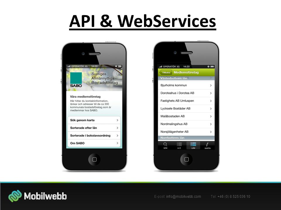 E-post: Tel: +46 (0) API & WebServices