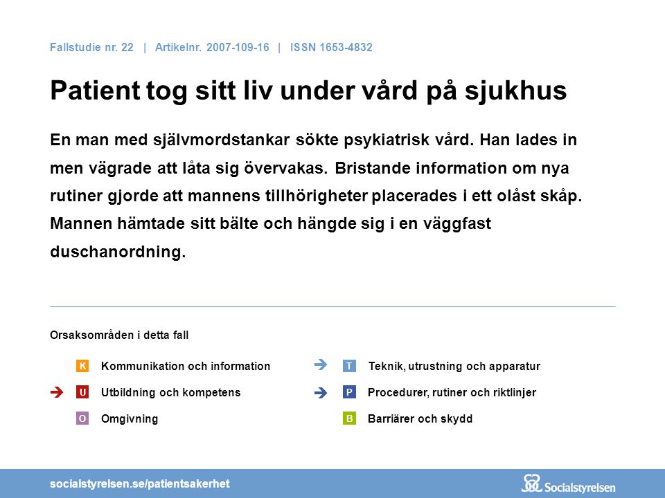 socialstyrelsen.se/patientsakerhet Fallstudie nr. 22 | Artikelnr.