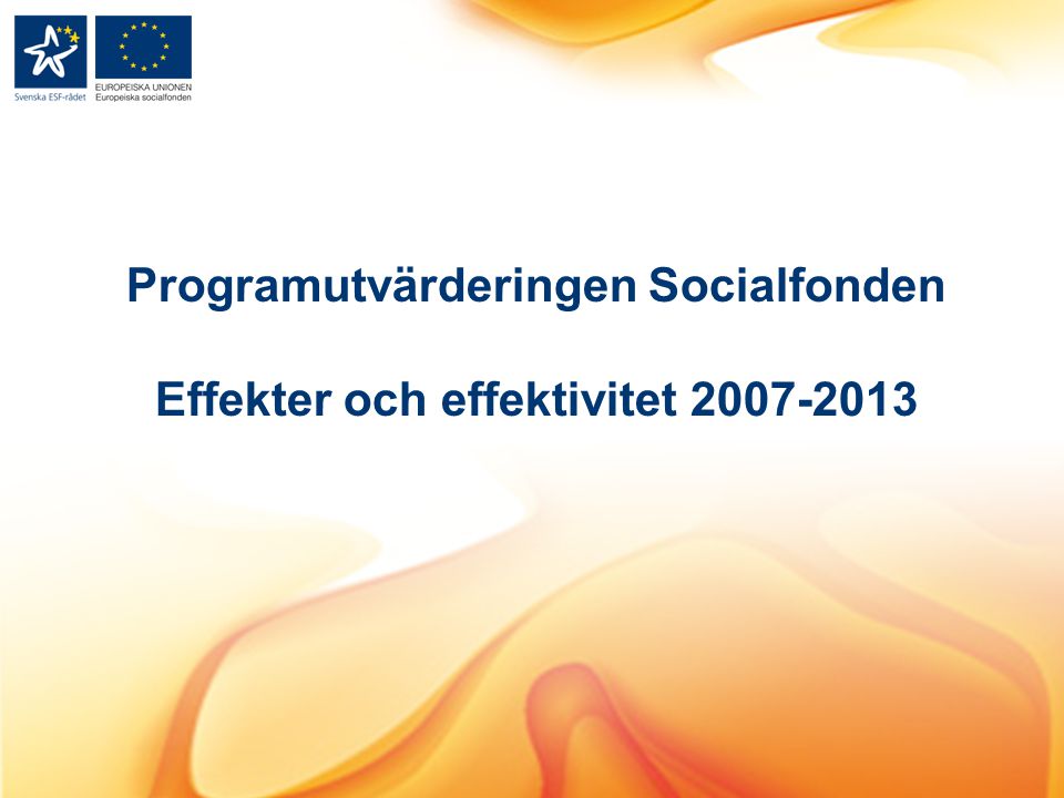 Programutvärderingen Socialfonden Effekter och effektivitet
