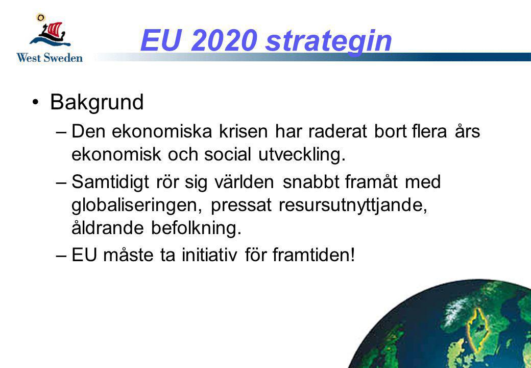EU 2020 strategin •Bakgrund –Den ekonomiska krisen har raderat bort flera års ekonomisk och social utveckling.