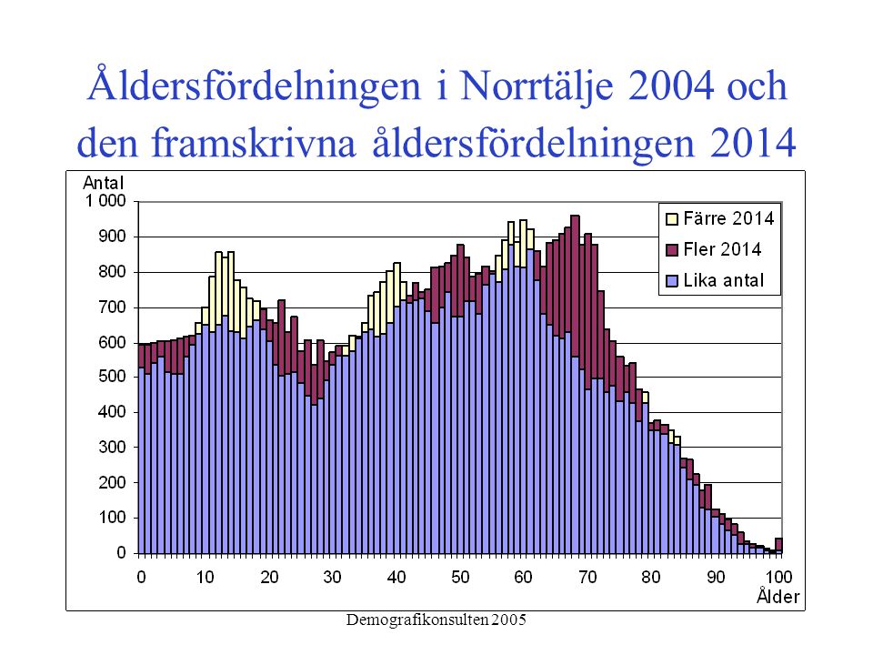 Demografikonsulten 2005 Åldersfördelningen i Norrtälje 2004 och den framskrivna åldersfördelningen 2014