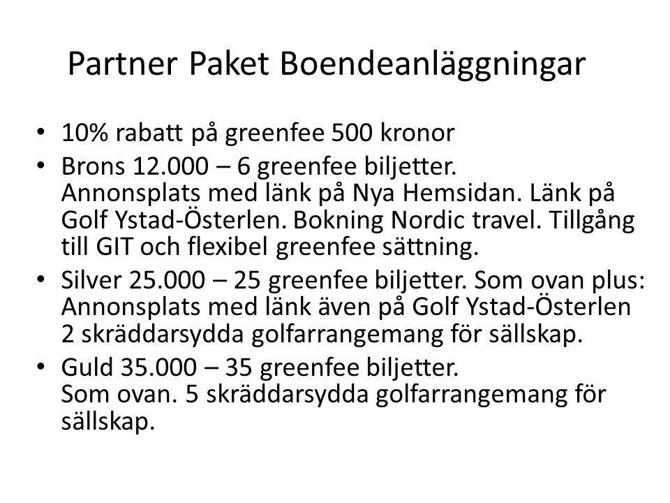 Partner Paket Boendeanläggningar • 10% rabatt på greenfee 500 kronor • Brons – 6 greenfee biljetter.