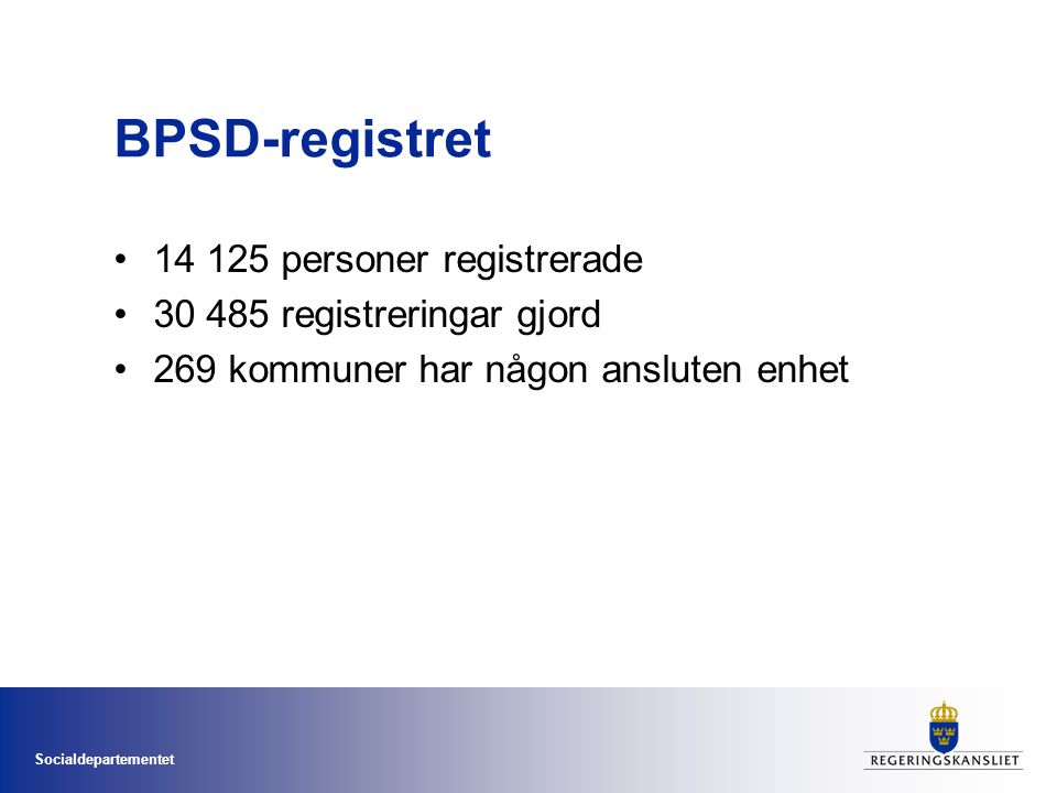 BPSD-registret • personer registrerade • registreringar gjord •269 kommuner har någon ansluten enhet
