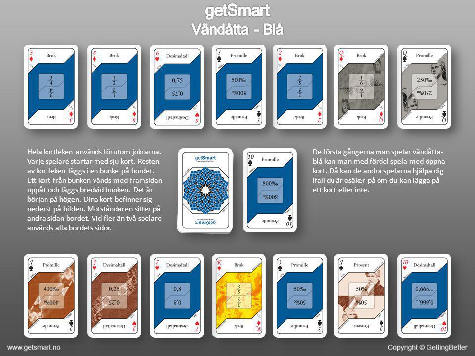 Hela kortleken används förutom jokrarna. Varje spelare startar med sju kort.