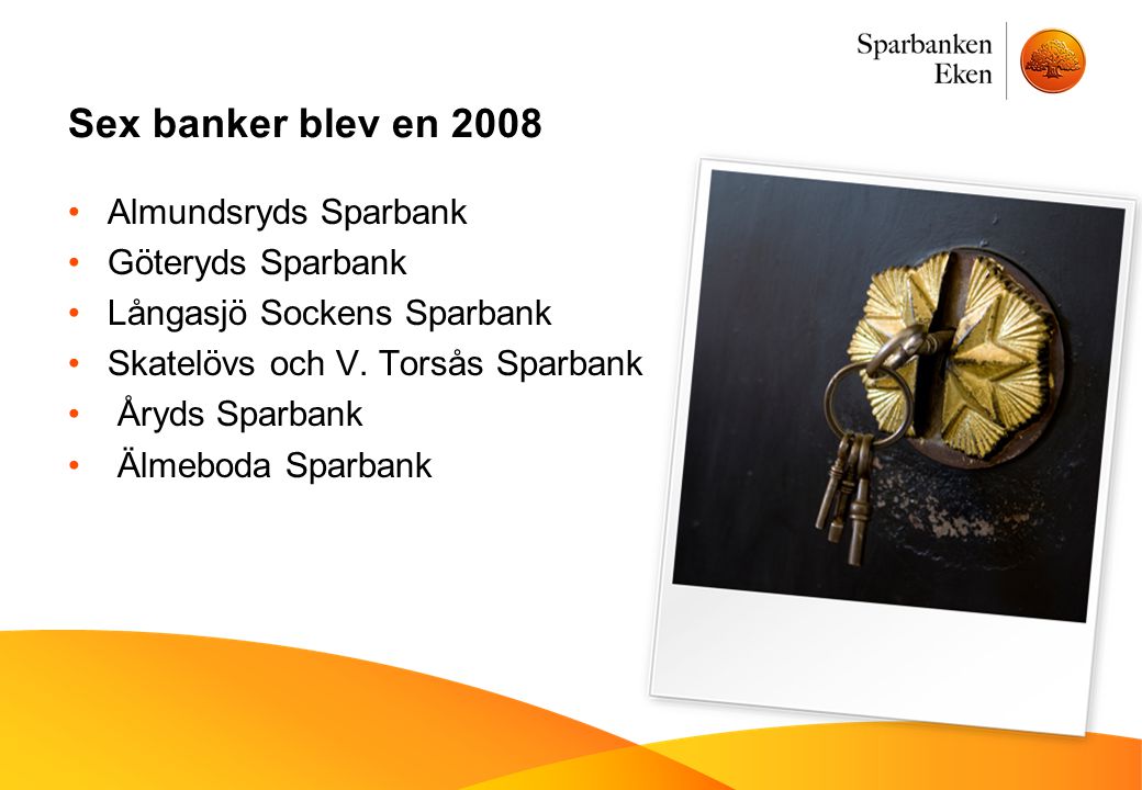 Sex banker blev en 2008 •Almundsryds Sparbank •Göteryds Sparbank •Långasjö Sockens Sparbank •Skatelövs och V.
