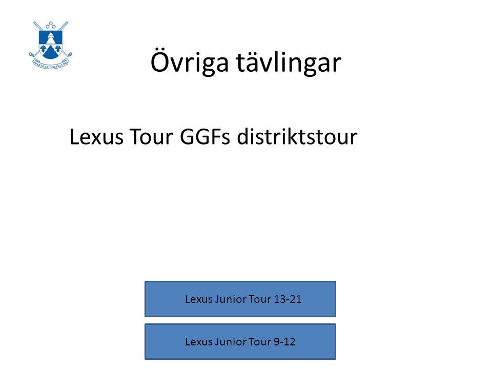 Övriga tävlingar Lexus Tour GGFs distriktstour Lexus Junior Tour 9-12 Lexus Junior Tour 13-21