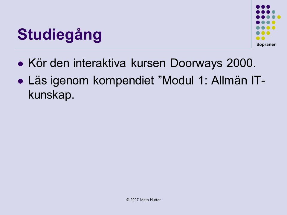 Sopranen © 2007 Mats Hutter Studiegång  Kör den interaktiva kursen Doorways 2000.