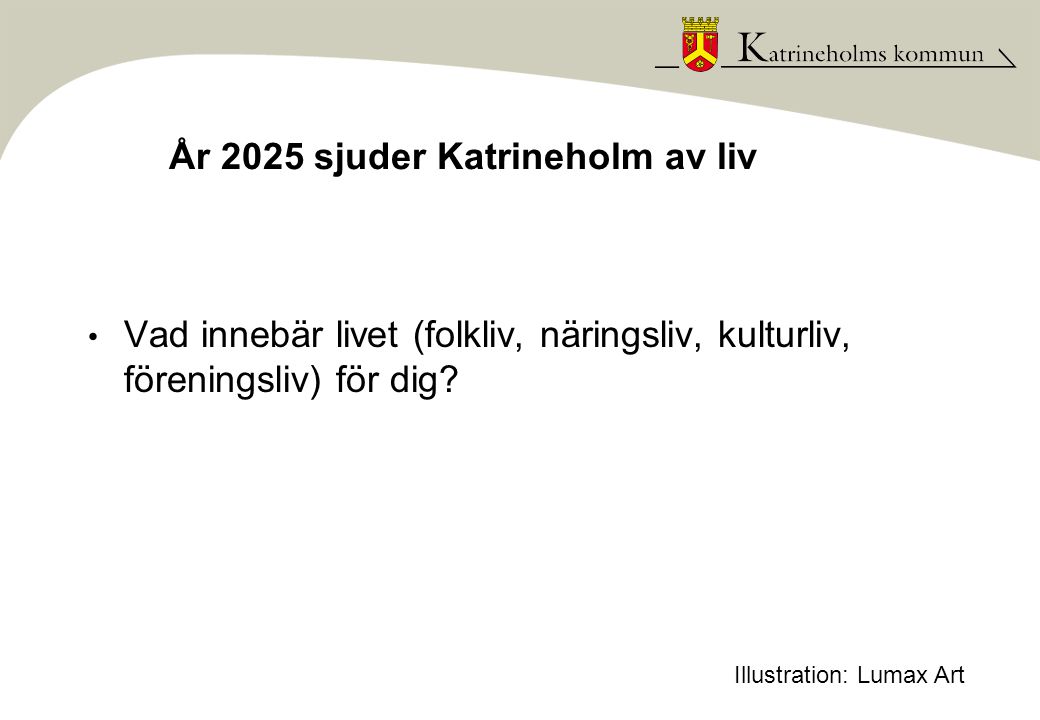 År 2025 sjuder Katrineholm av liv • Vad innebär livet (folkliv, näringsliv, kulturliv, föreningsliv) för dig.