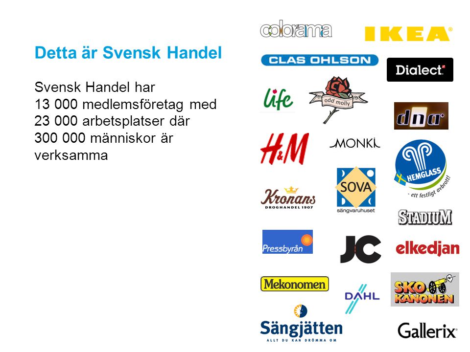 Detta är Svensk Handel Svensk Handel har medlemsföretag med arbetsplatser där människor är verksamma