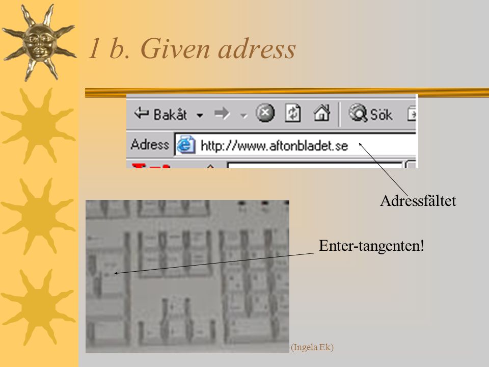 Internetkunskap (Ingela Ek) 1 b. Given adress Enter-tangenten! Adressfältet