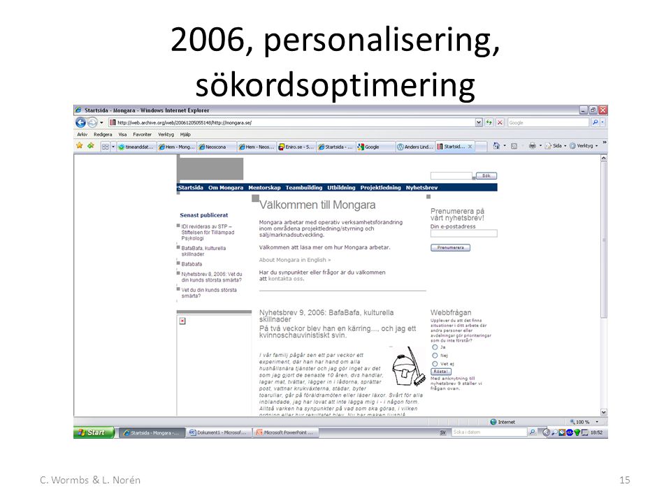 C. Wormbs & L. Norén , personalisering, sökordsoptimering
